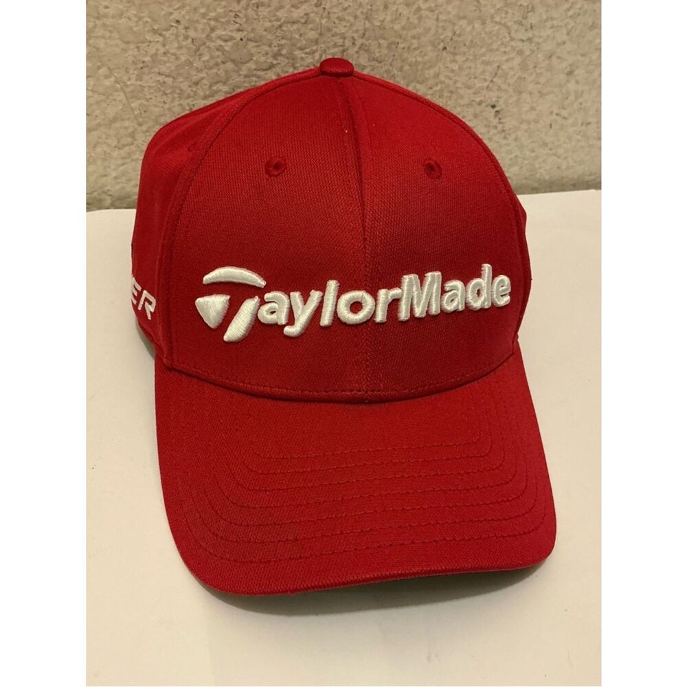 New TaylorMade Red Baseball Cap with White Logo
